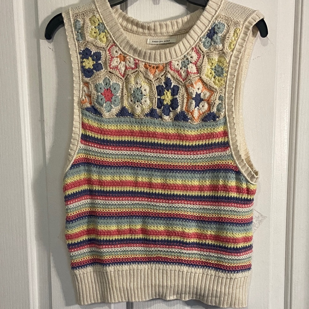 American Eagle Multicolor Crochet Tank Top
